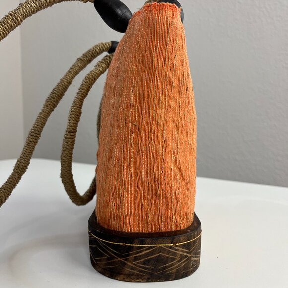 Orange Brown Natural Woven Wood Purse Tote Shoulder Bag Zip Closure - Picture 5 of 16